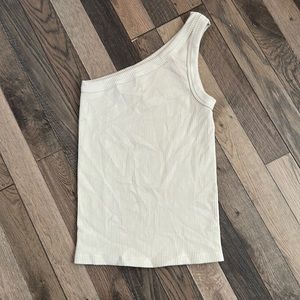 Small Fabletics ribbed cream one shoulder top